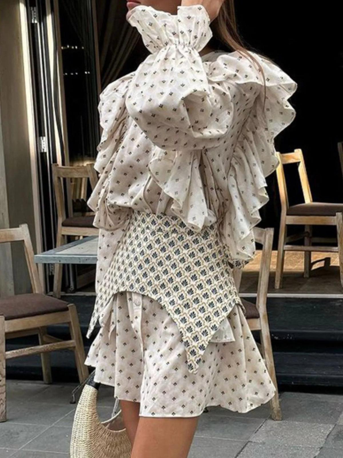 Plush Fashion Hub ruffled floral print mini dress with short sleeves and a fitted waist, perfect for spring or summer wear.