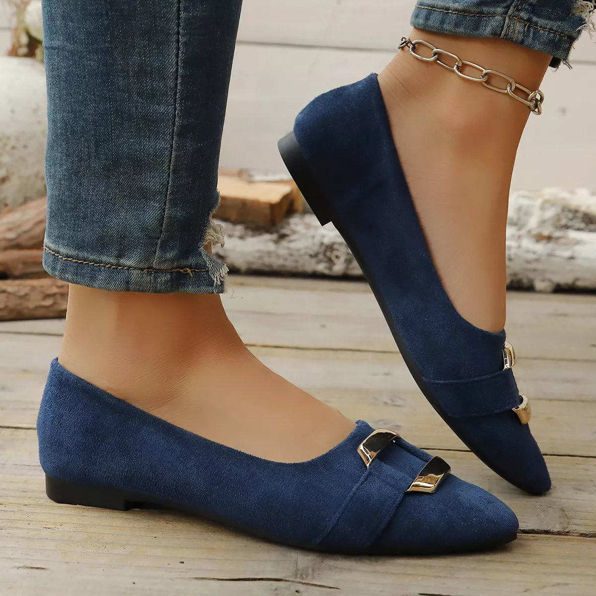 Plush Fashion Hub point toe flat slip-on sandals with plush fabric and sleek design, perfect for casual summer wear.