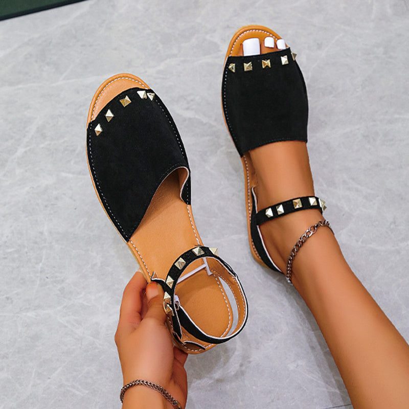 Rivet Sandals Summer Fish Mouth Shoes For Women Flat Beach ShoesElevate your summer shoe game with our Rivet Sandals! These Roman style sandals feature a comfortable fish mouth toe shape and a shallow mouth design. The frosted prSandalsPlush Fashions ShopPlush Fashion Shop