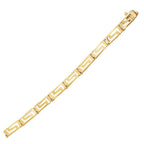 14k yellow gold Greek fret design bracelet with intricate pattern, showcasing a luxurious and elegant jewelry piece.
