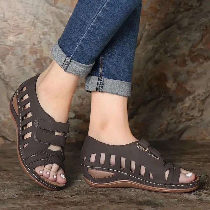 European and American large size hollow platform Velcro sandals by LadyShow.Store, featuring open-toe design and chunky sole.