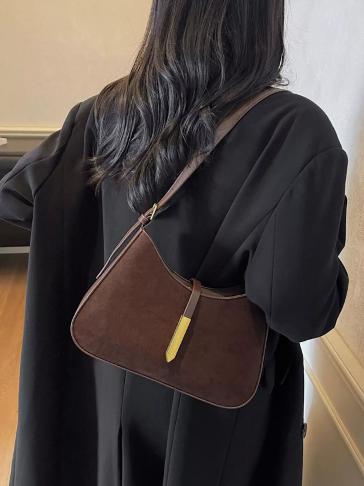 Simply Love adjustable strap shoulder bag with a sleek design, featuring a spacious main compartment and stylish shoulder strap.