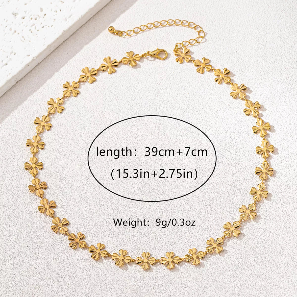 18K gold-plated alloy flower chain necklace with delicate floral design, perfect for elegant jewelry collection.
