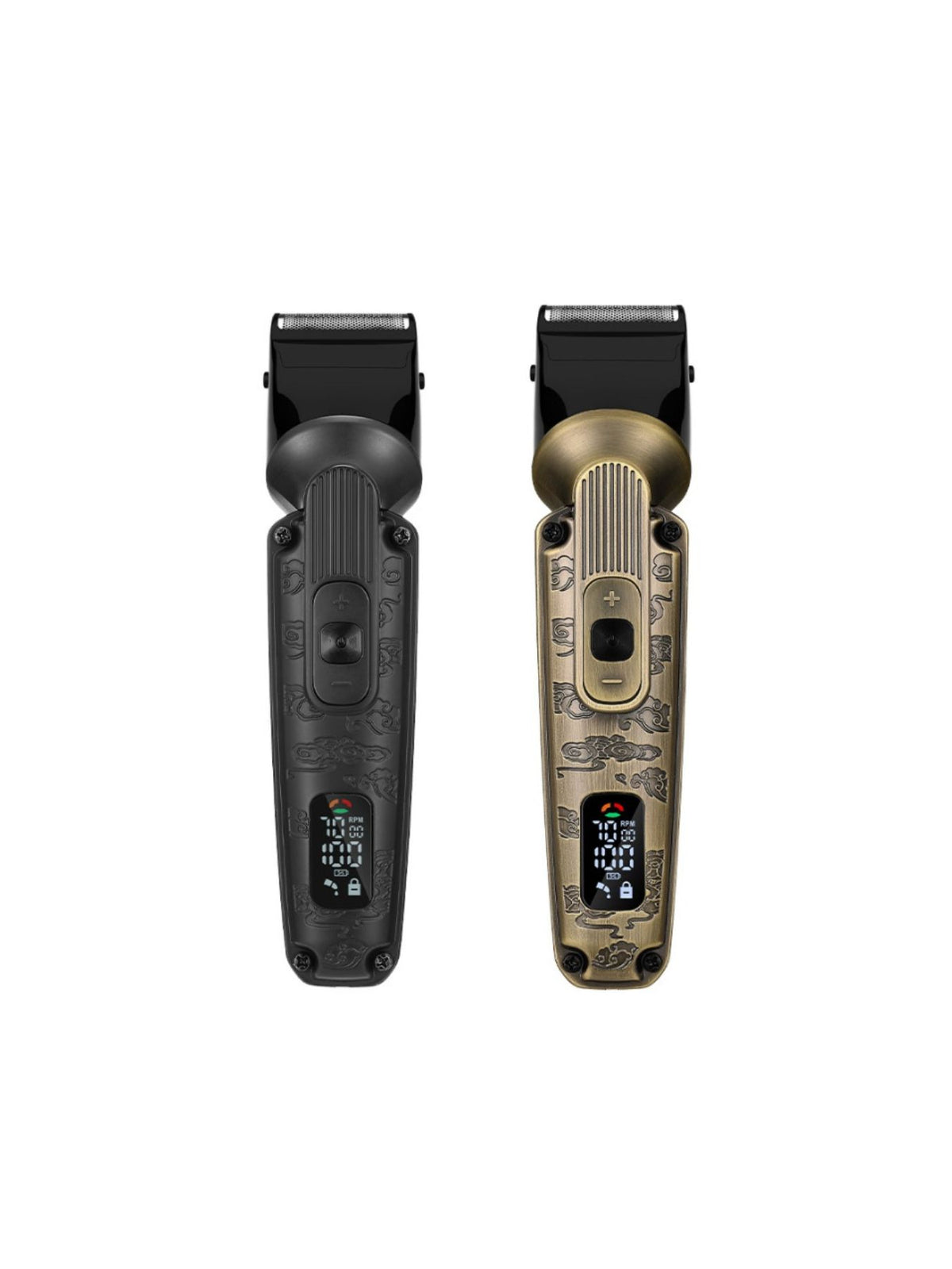 Professional 19-piece LED display hair clipper and grooming kit for men with various attachments and a digital LED screen.