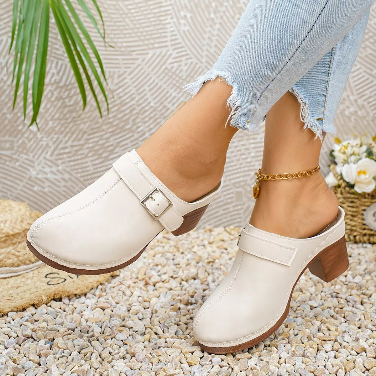 Plush Fashion Hub round toe block heel sandals with stylish heels and open toe design, perfect for casual or dressy occasions.