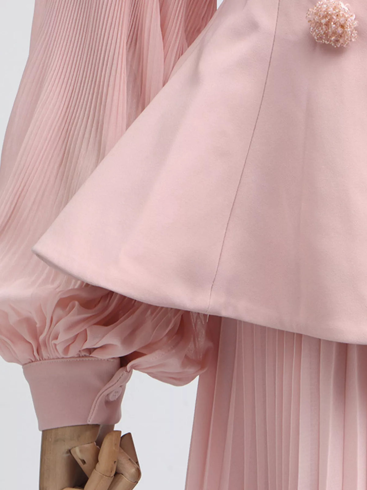 Plush Fashion Hub two-piece set with a frill lapel collar top and matching pleated skirt, stylish and elegant outfit for women.
