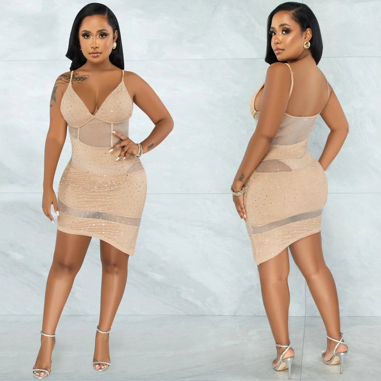 Women’s hot diamond irregular sling dress for nightclub wear, trendy evening dress with sparkling diamond accents and stylish silhouette.