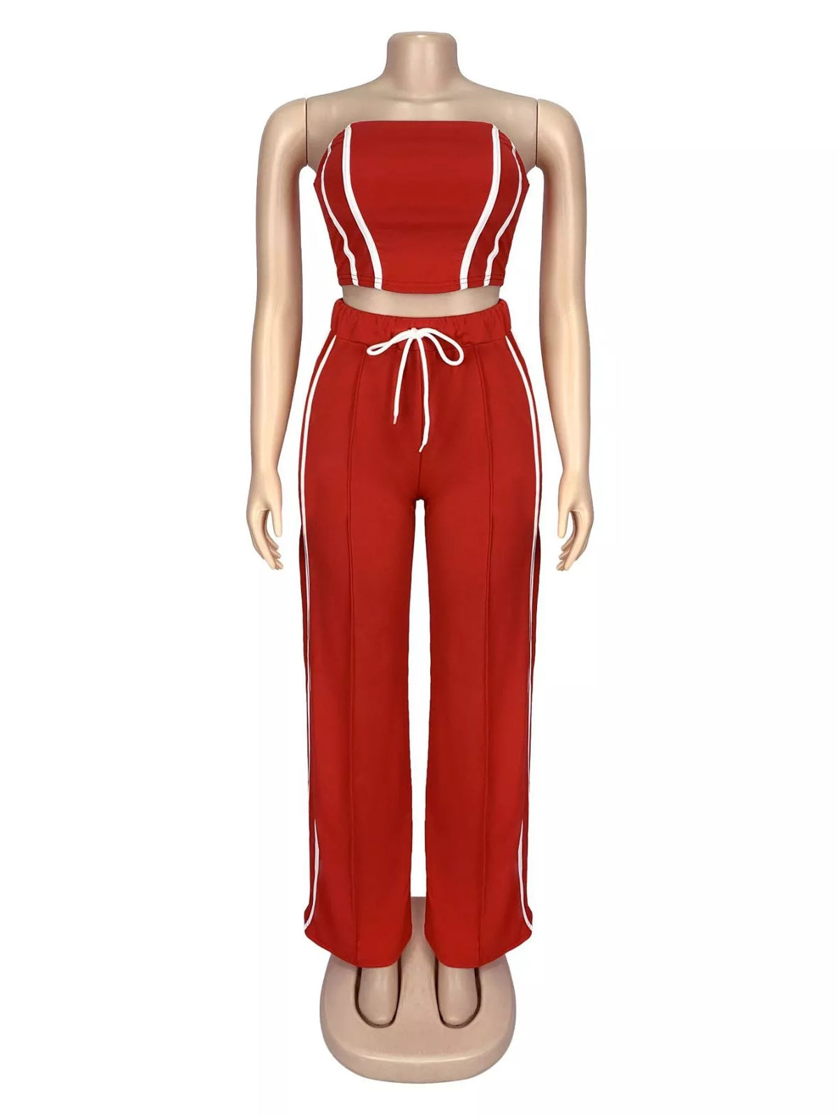 Plush Fashion Hub sleeveless tube top and wide-leg pants set, casual stylish two-piece outfit, black color, front view.