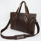 Pi-Mart First Layer Cowhide Oily Leather Shoulder Messenger Bag with adjustable strap and classic design.
