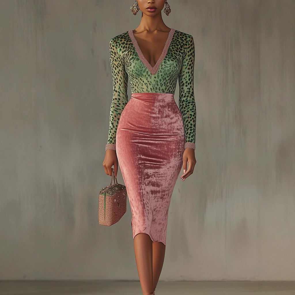 Shiny, stretchy velvet bodycon high-waist mermaid skirt in deep emerald green, form-fitting and stylish for elegant occasions.