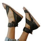 Plus size Roman style women's buckle toe slippers flat sandals with wide straps and open toe design by LadyShow.Store