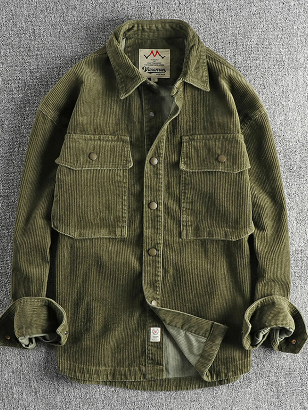 Men's plus size corduroy button-up long sleeve jacket by Trendsi, shown in a classic style with a collar and front buttons.