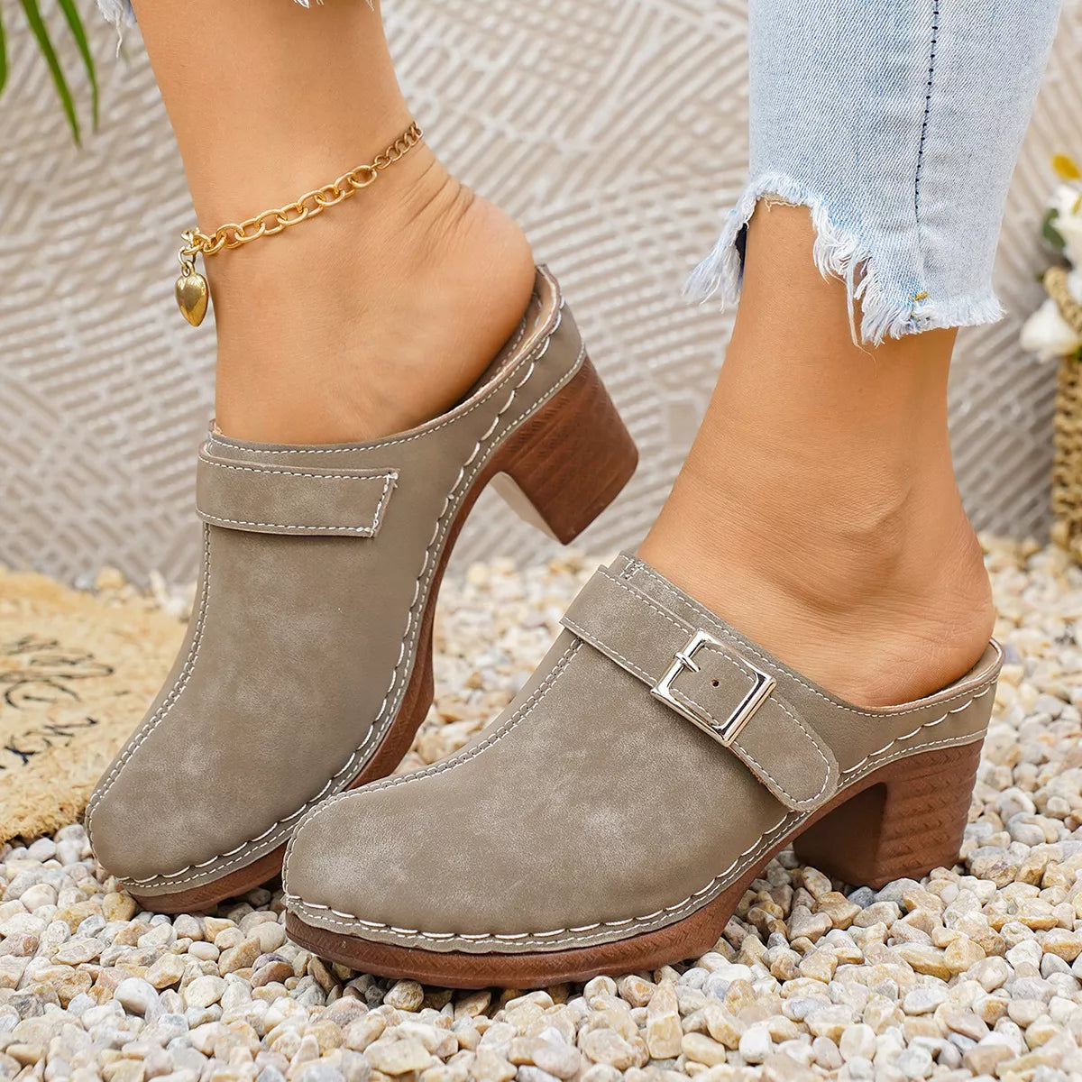 Plush Fashion Hub round toe block heel sandals with stylish design and comfortable heel height, perfect for casual or dressy occasions.