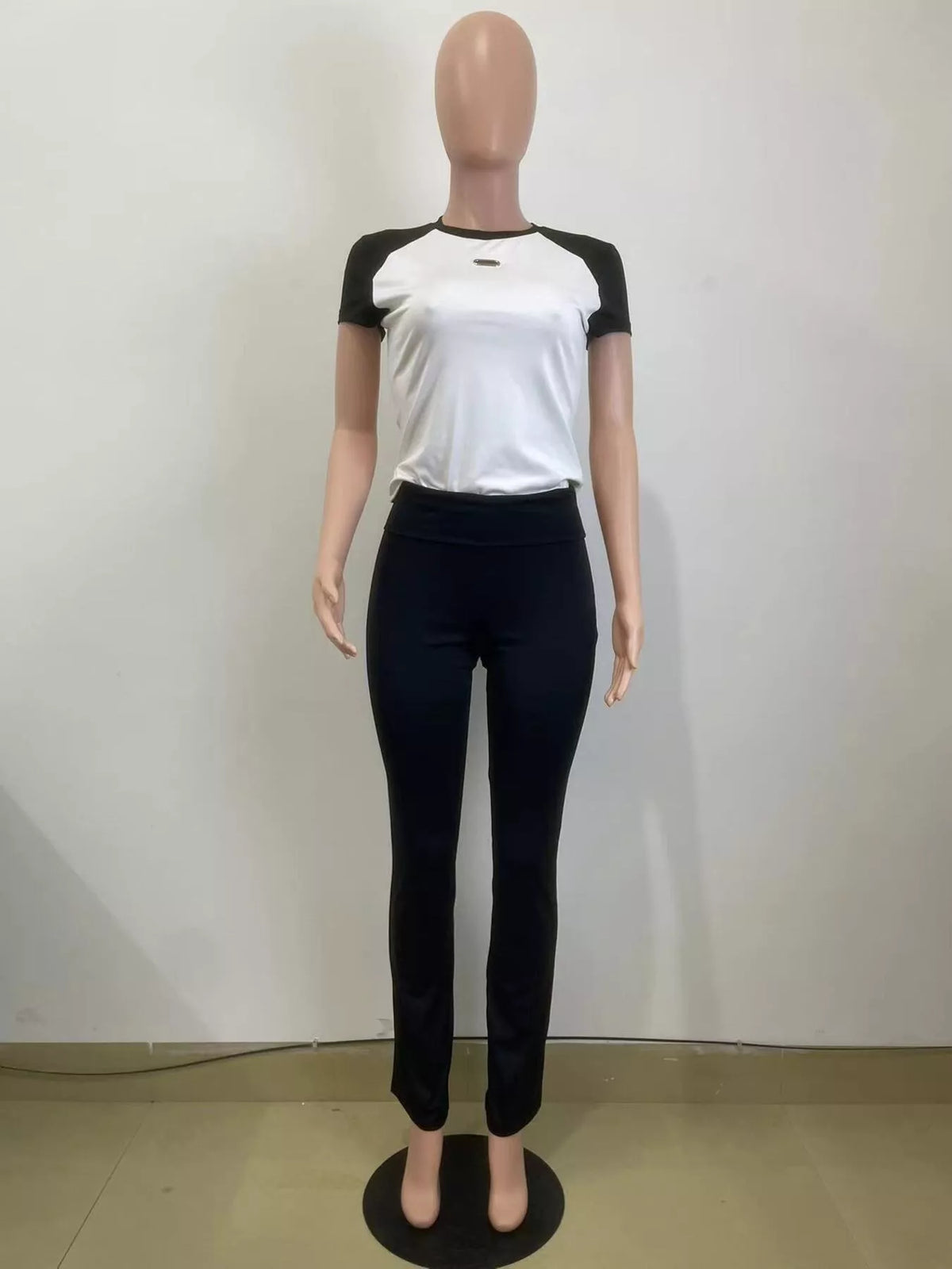 Plush Fashion Hub contrast short sleeve tee and pants loungewear set, soft fabric, casual style, comfortable for relaxing or casual wear