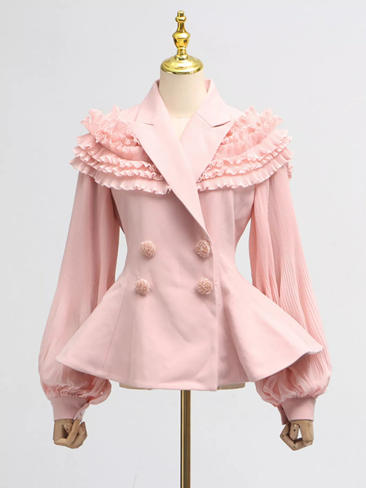 Plush Fashion Hub two-piece set with a frill lapel collar top and a pleated skirt, stylish and elegant women's clothing ensemble.