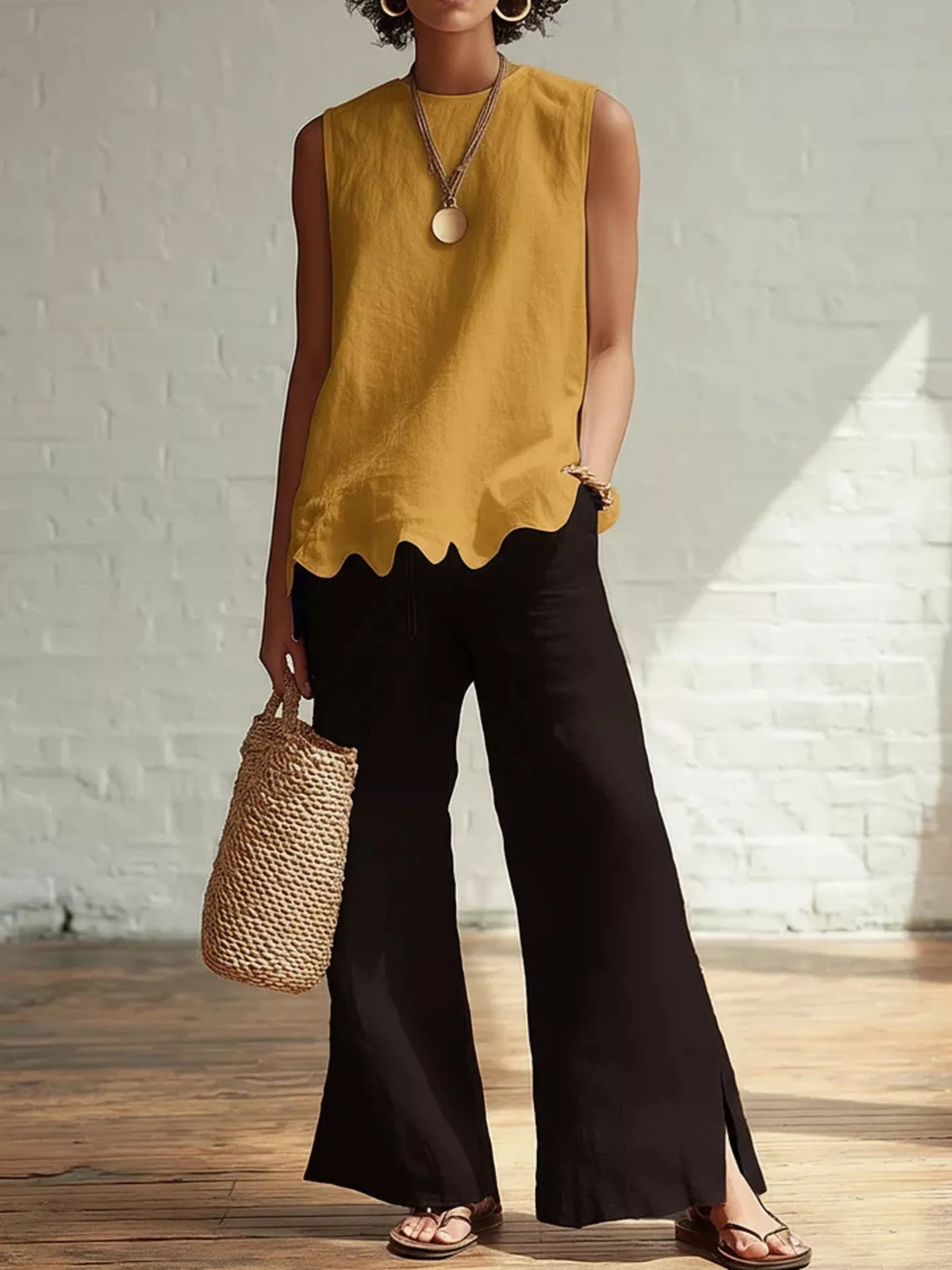 Plus size sleeveless tank top with scalloped hem by Plush Fashion Hub, shown in full size, lightweight and casual for summer wear.