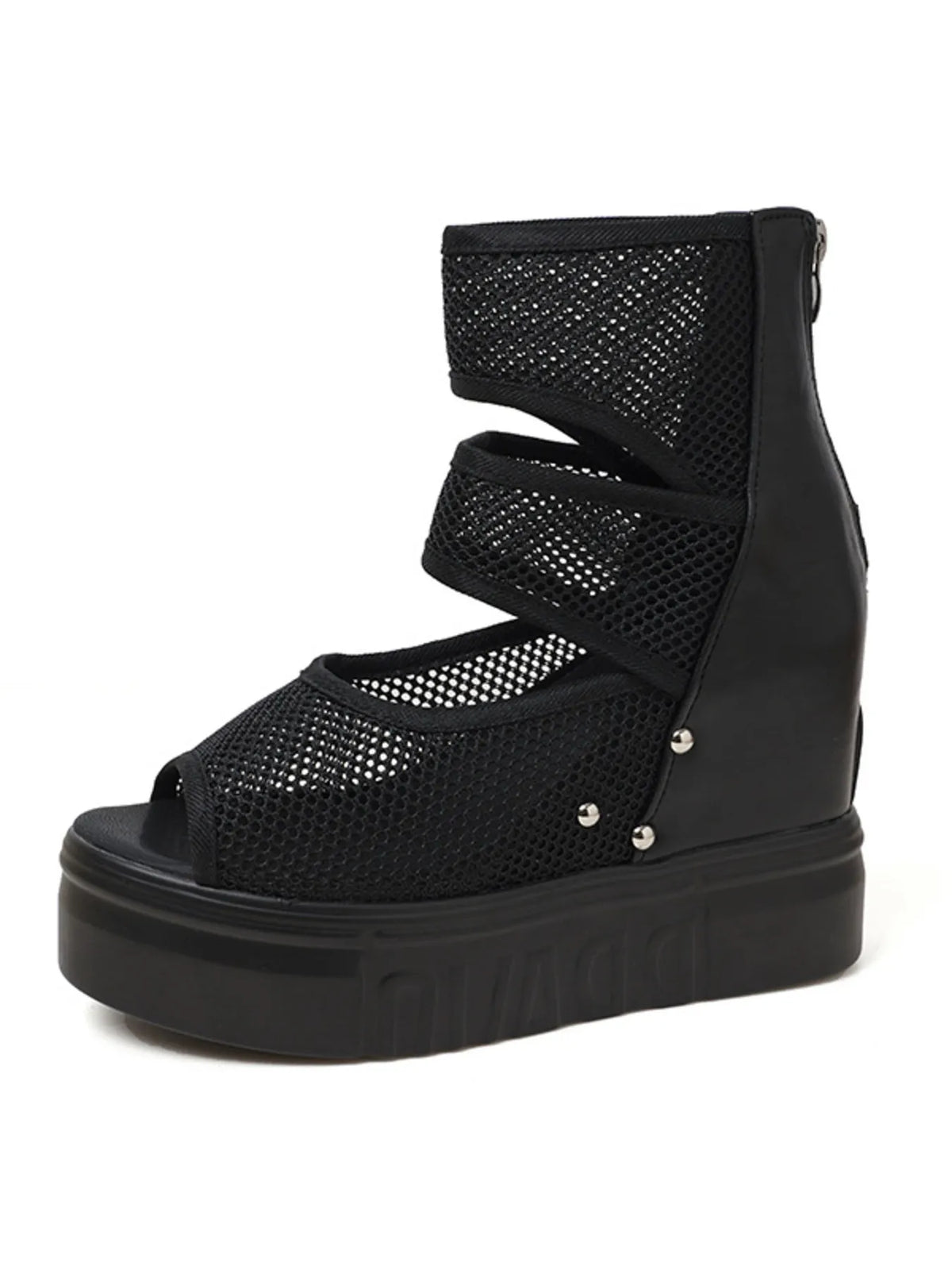Trendsi mesh cutout platform sandals featuring open toe design and chunky heel, ideal for stylish summer footwear.