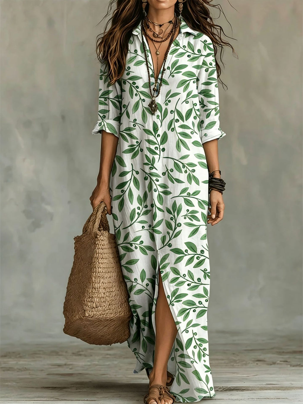 Digital print lapel midi shirt dress by FitiqueFit in five colors, featuring a casualwear design with a relaxed fit and button front.