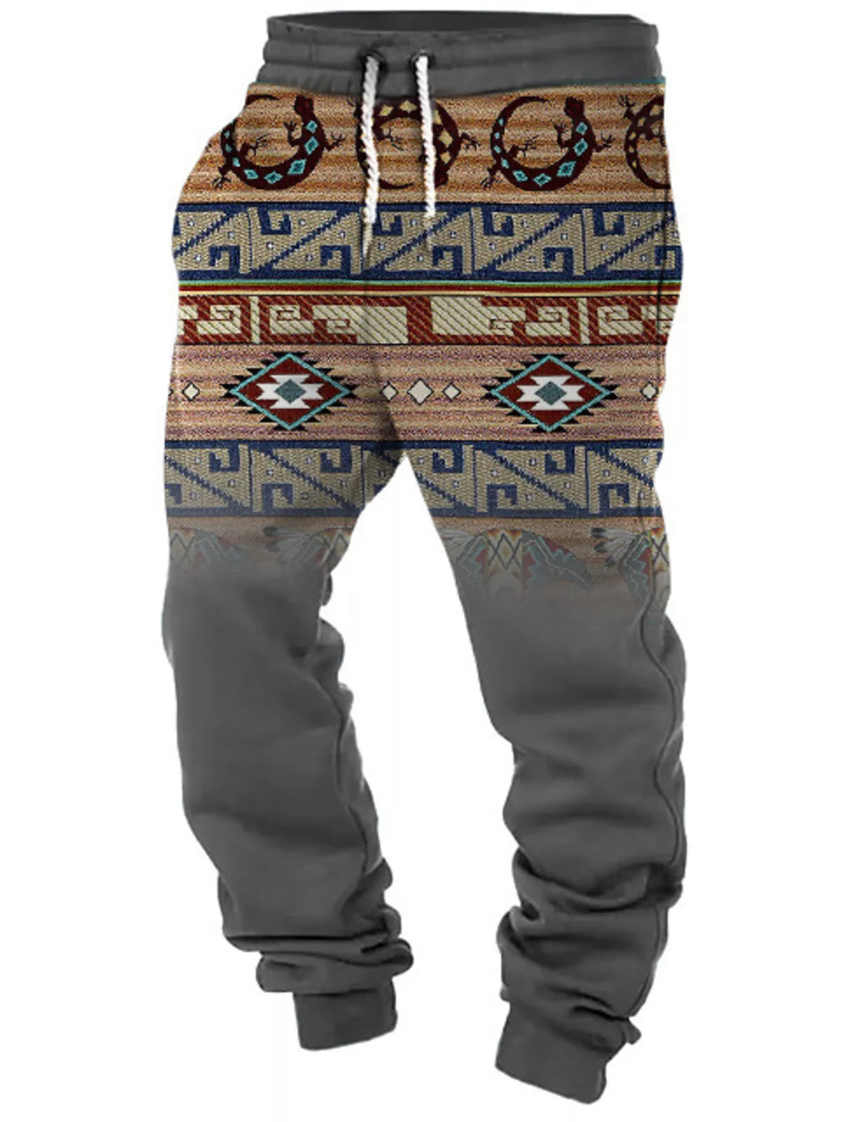Men's full size geometric drawstring joggers, plus size men's sweat pants in black with geometric pattern by Plush Fashion Hub
