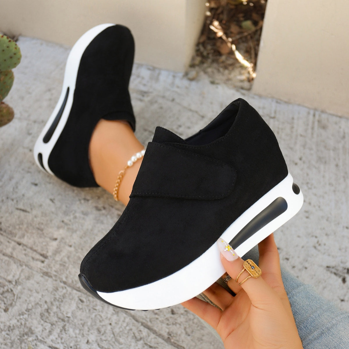 Women’s round toe platform sneakers by Plush Fashion Hub, mid heel casual shoes with a stylish design and comfortable fit.