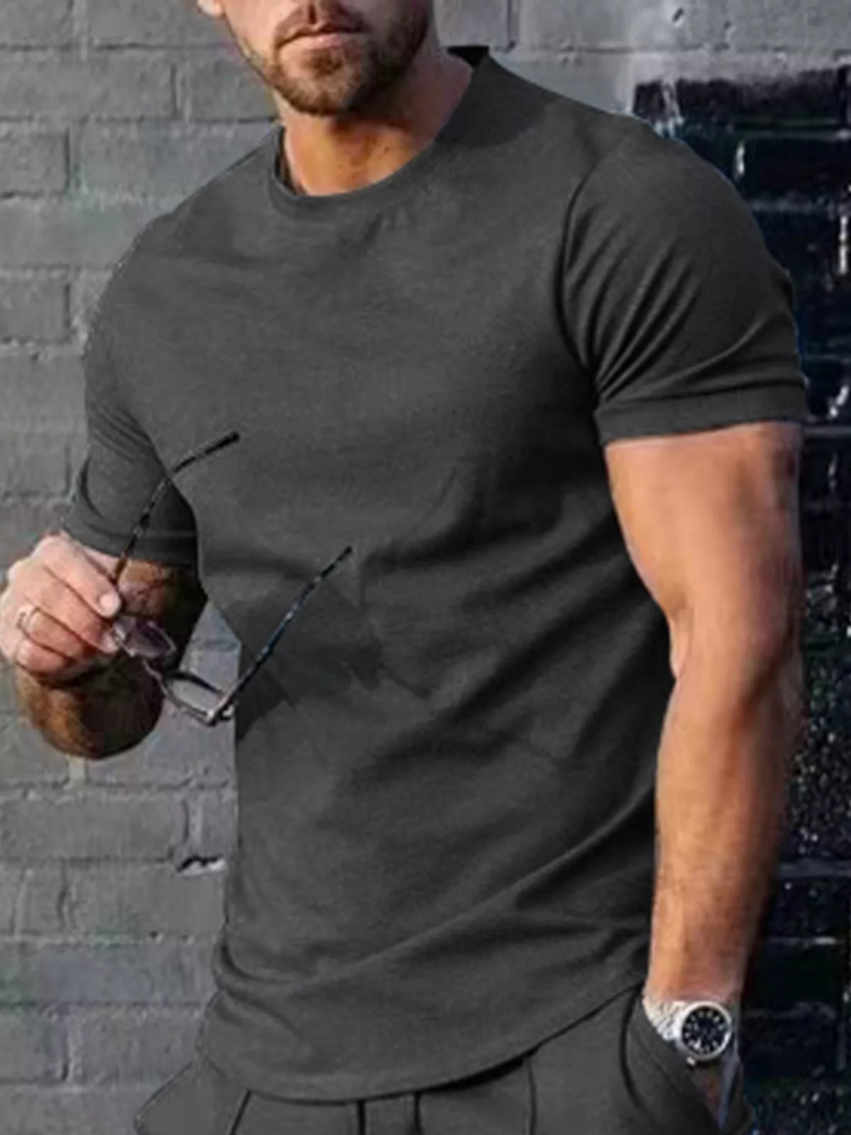 Plus size men's casual solid color T-shirt by Plush Fashion Hub, showing front view in a relaxed fit style.