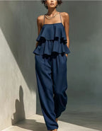 Women's sleeveless camisole top and casual pants set by FitiqueFit, featuring a comfortable sleeveless top with matching relaxed pants.