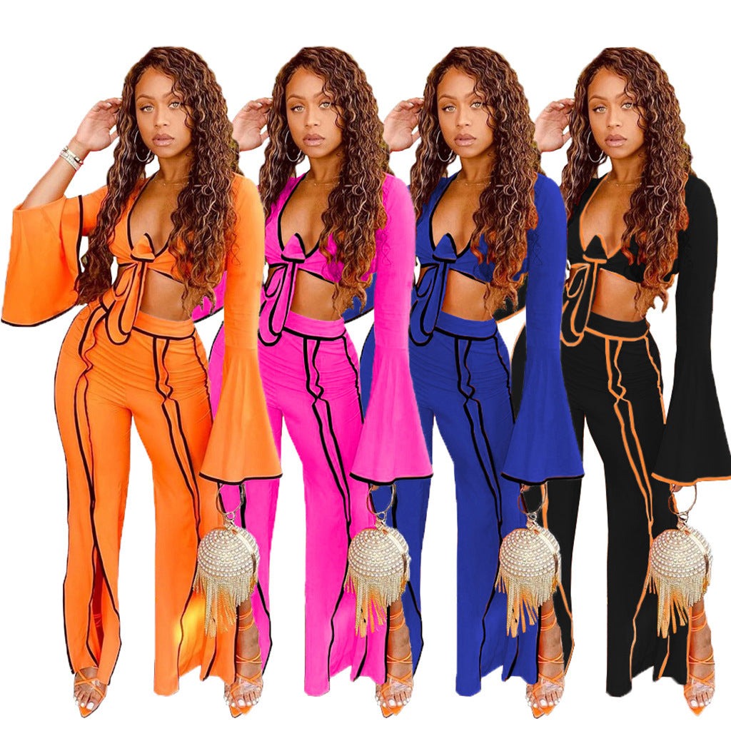 New Fall Women's Clothing Personalized Line Wide Leg Sports SuitStep up your workout game with our New Fall Women's Clothing Personalized Line Wide Leg Sports Suit! Comes in four vibrant colors: orange, black, Rose Red, and Blue.2 piece Pants setPlush Fashions ShopPlush Fashion Shop