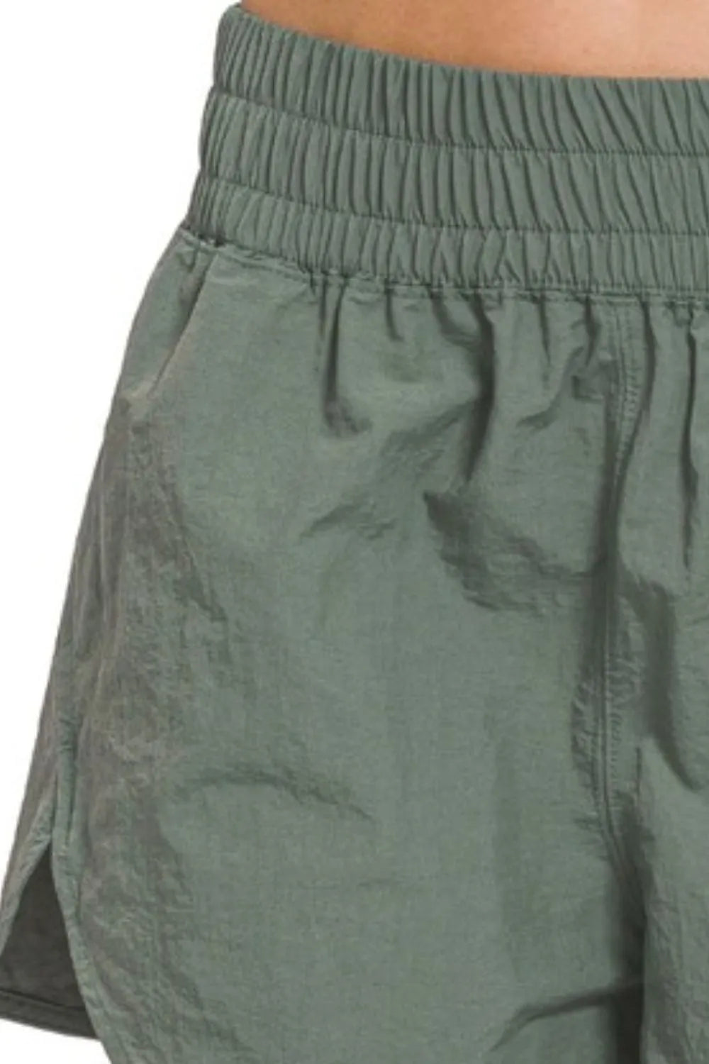 Zenana activewear windbreaker running shorts with smocked waistband, lightweight and comfortable for outdoor workouts.