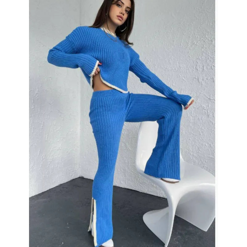 Women’s casual color-block two-piece set by FitiqueFit, featuring a relaxed top and matching pants in vibrant color blocks.