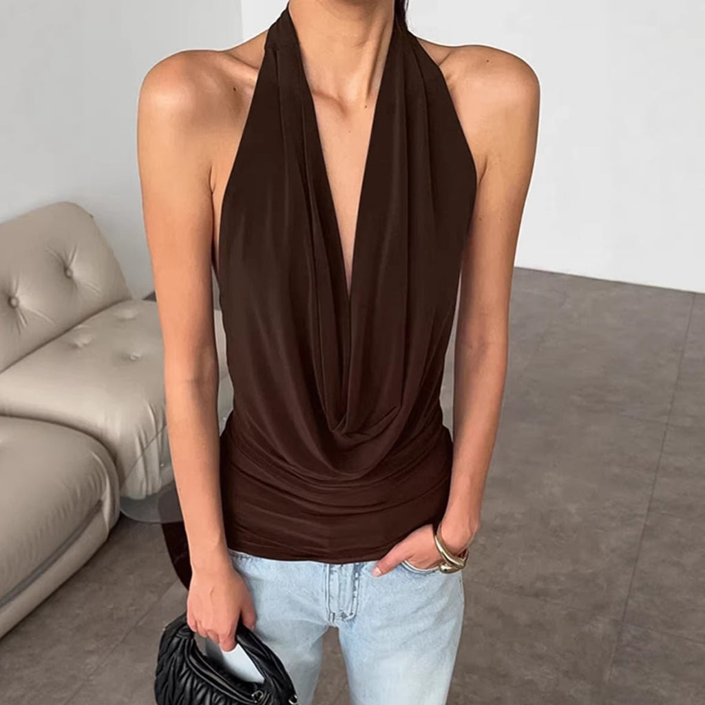 Designer FitiqueFit women's knitted backless boat-neck top, casualwear with stylish, soft fabric and a relaxed fit.
