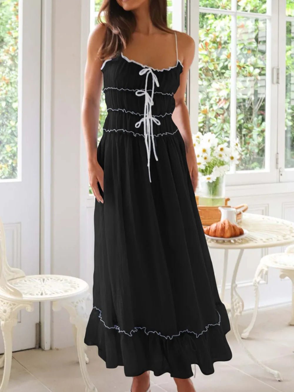 Plush Fashion Hub women's divine ruffled hem midi cami dress with frill details, perfect for stylish summer wear.