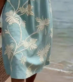 Women's loose fit V-neck dress with coconut print and three-quarter sleeves, perfect for resort casualwear by FitiqueFit.