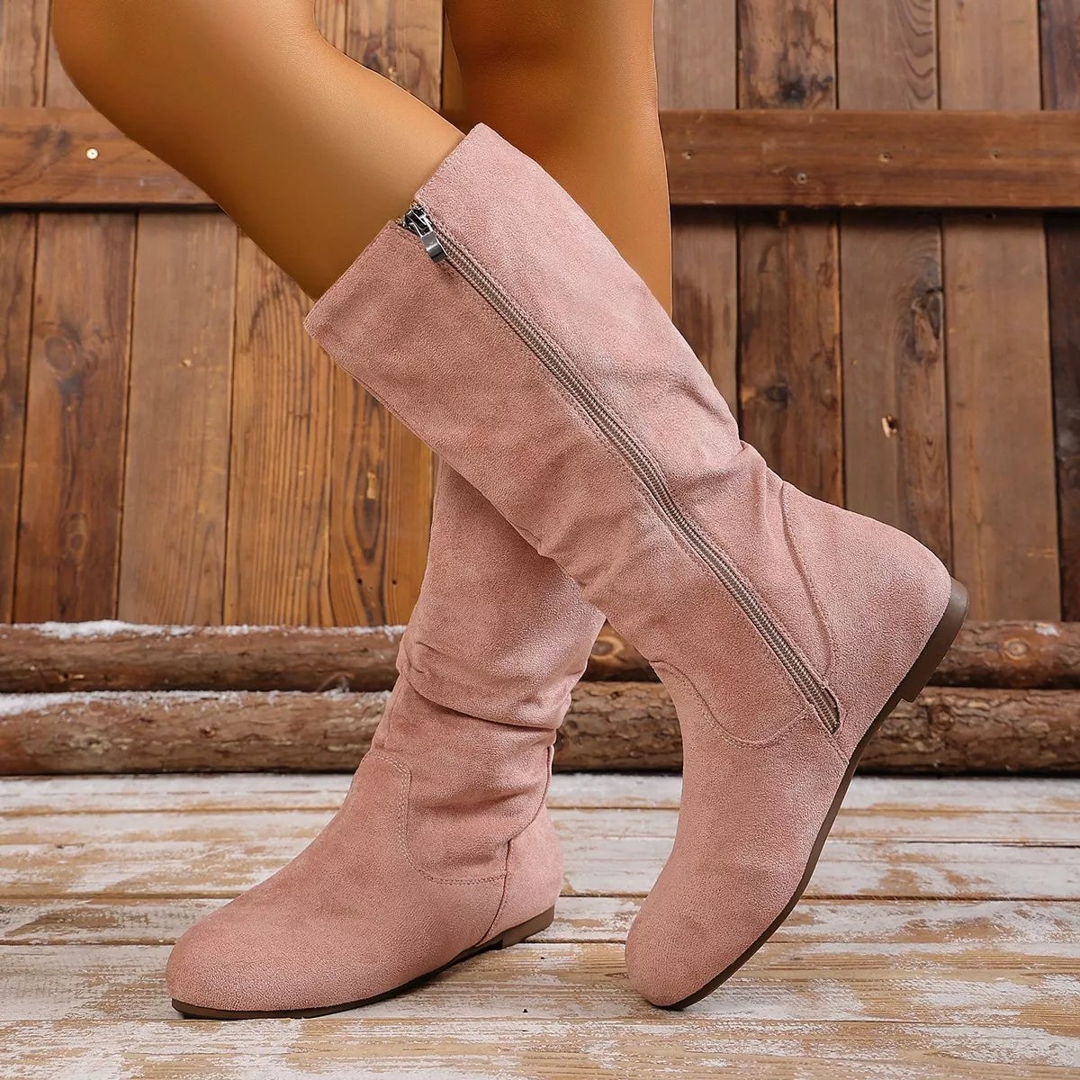 Trendsi round toe side zip boots featuring a sleek design and ankle height, perfect for stylish everyday wear.