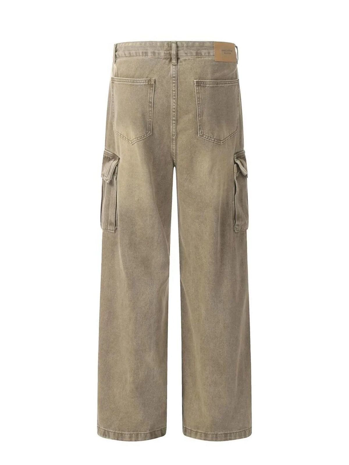 Men's vintage washed cargo jeans by Plush Fashion Hub, featuring distressed details and multiple side pockets.