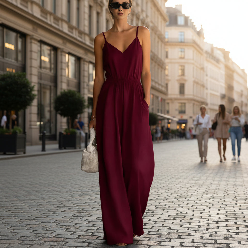 Women's sleeveless wide-leg jumpsuit by FitiqueFit in multiple colors, featuring a relaxed fit and stylish design.