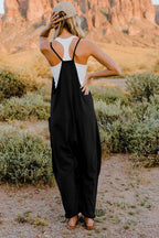 Women's lightweight V-neck sleeveless jumpsuit with pockets, casual romper from Trendsi, shown in full length.