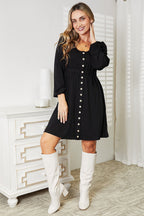 Women’s long sleeve empire waist dress with scoop neck and pockets, in a midi length, from Trendsi's women's apparel collection.