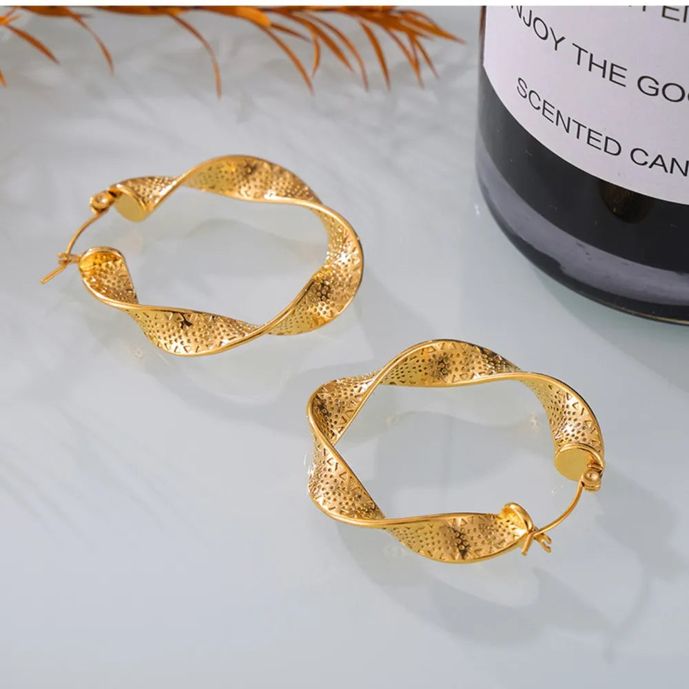 Titanium steel twisted earrings with a sleek, modern design, perfect for stylish fashion accessory wear.