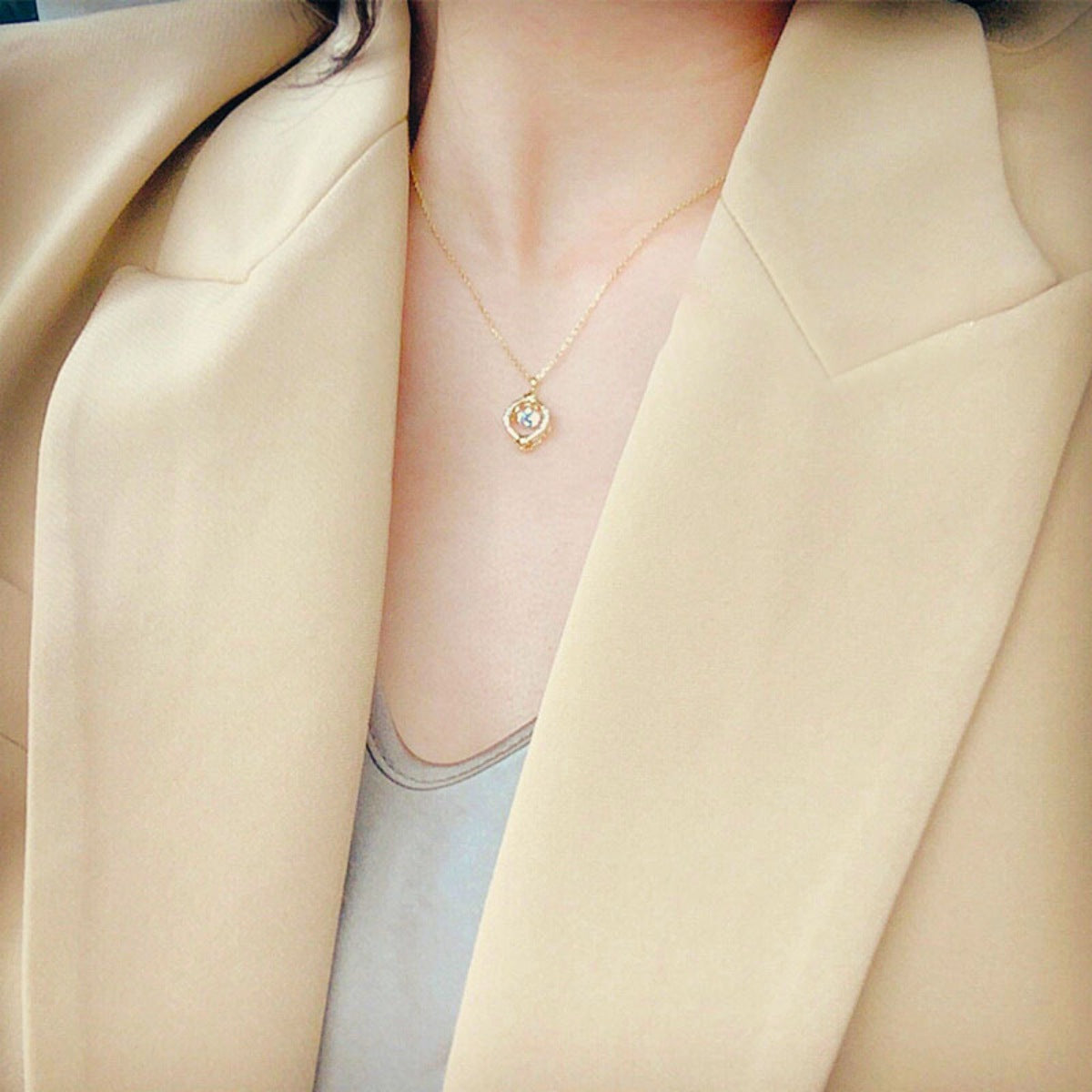 18K gold-plated zircon star circle pendant necklace with delicate chain, showcasing a sparkling star and circular design.