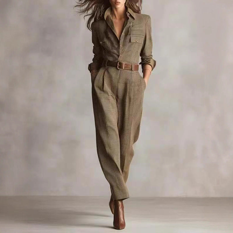 FitiqueFit notched lapel wide-leg jumpsuit for casualwear, featuring a stylish notched collar and flowing wide-leg design.