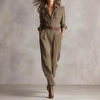 FitiqueFit notched lapel wide-leg jumpsuit for casualwear, featuring a stylish notched collar and flowing wide-leg design.