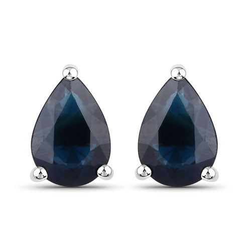 Genuine blue sapphire earrings with 14K white gold setting, featuring 1.60 carat sapphires in a classic dangle design