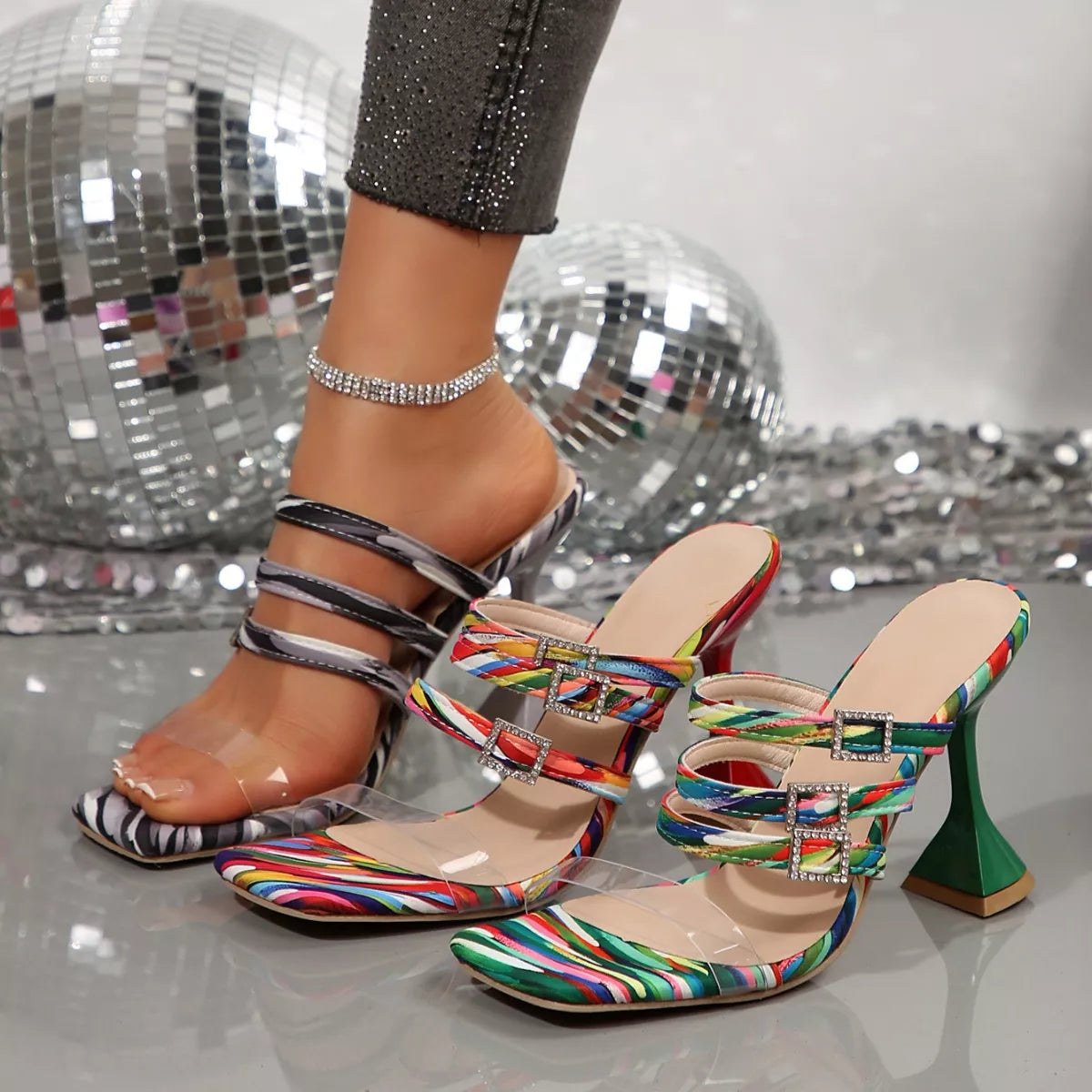Plush Fashion Hub open toe flare heel sandals with plush material and stylish design, perfect for fashionable summer footwear.