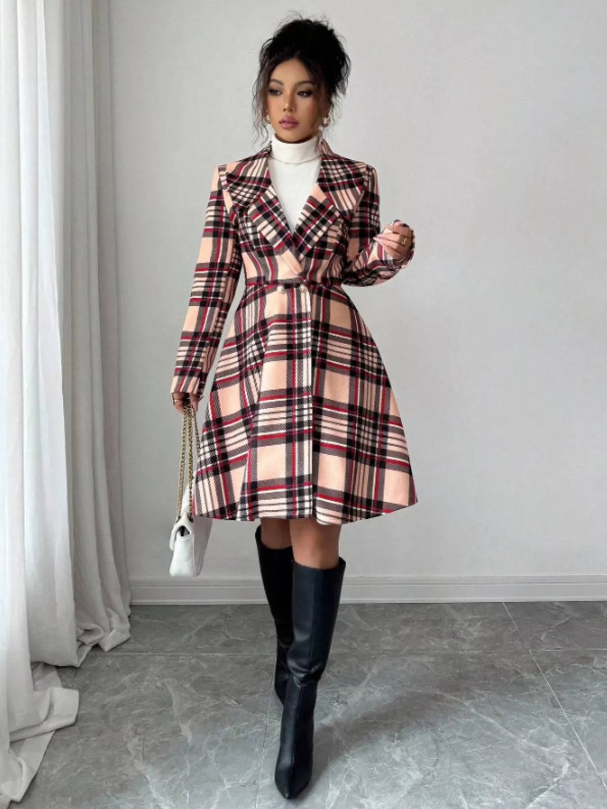 Simply Love plaid button-up long sleeve coat featuring classic plaid pattern and tailored fit, ideal for casual or layered winter style.