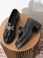 Women's round toe low heel pumps with bowtie detail, wide size PU casual shoes by Plush Fashion Hub, showing stylish footwear.