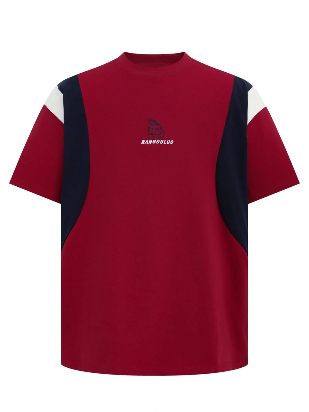 Men's color block round neck T-shirt by Trendsi, featuring a casual fit and vibrant color blocking design.