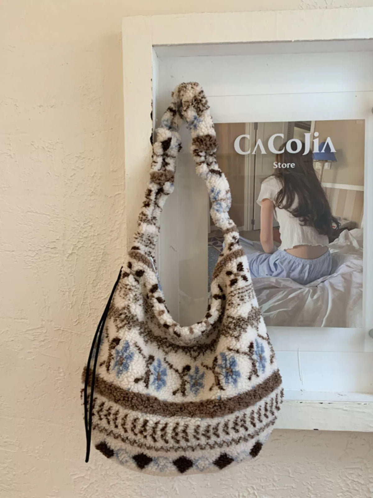 Plush Sherpa ruched strap handbag by Plush Fashion Hub featuring soft plush material and stylish design.