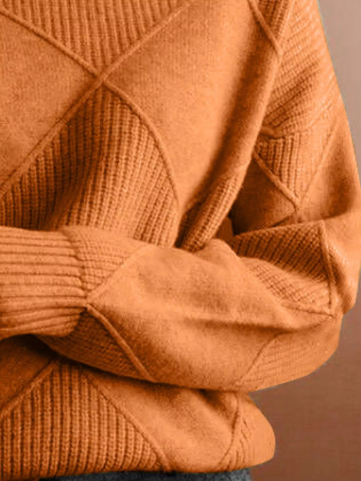 Argyle pattern turtleneck sweater from Trendsi featuring a classic knit design and cozy fit in neutral tones.