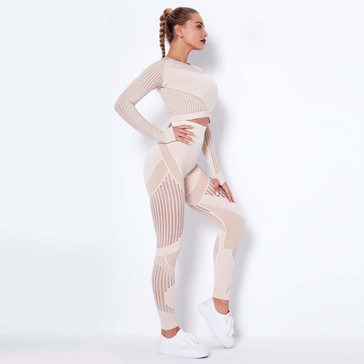 Seamless Knitted Absorbent Yoga Long-Sleeved SuitExperience ultimate comfort and style in this Seamless Knitted Absorbent Yoga Long-Sleeved Suit. The breathable fabric, consisting of 70% nylon, 20% polyester, and 1Yoga SetPlush Fashions ShopPlush Fashion Shop