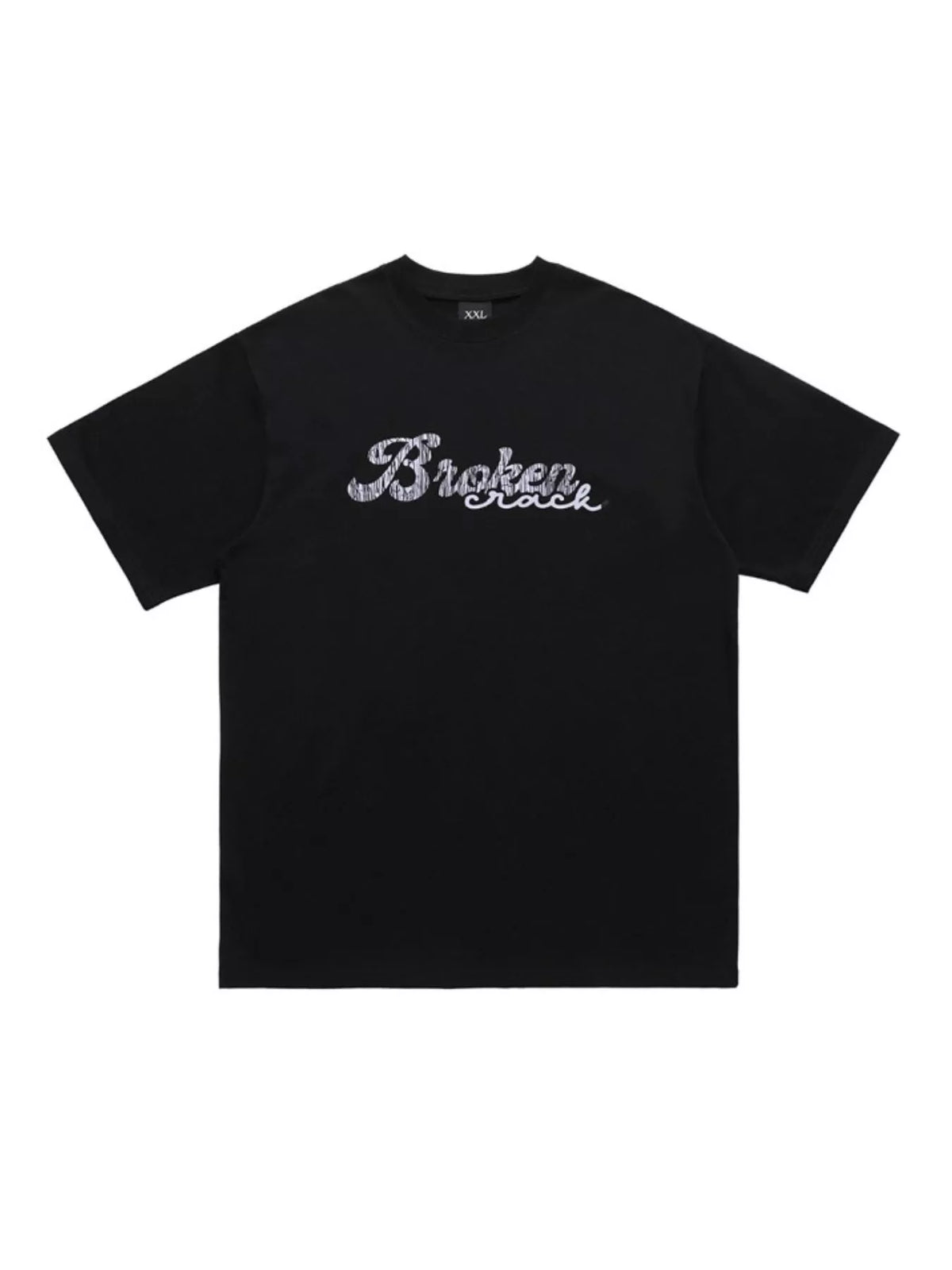 Men's oversized graphic round neck T-shirt by Trendsi, featuring bold print on soft cotton fabric.